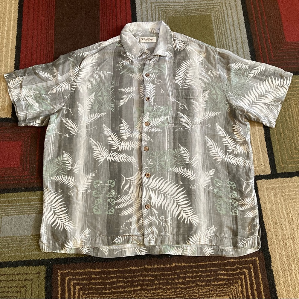 Caribbean Floral Silk Blend Button Shirt Short Sleeve Men's Sz L